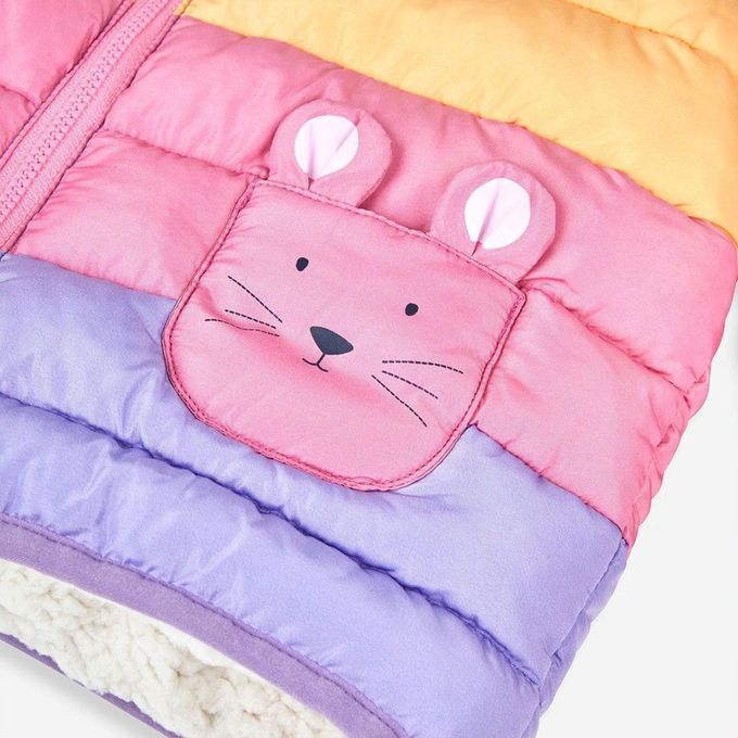 英國 JoJo Maman BeBe - 幼/兒童鋪棉蓬鬆保暖羊羔絨外套-彩虹萌鼠