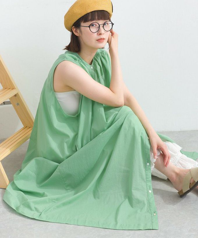 日本 Lupilien - 100%印度棉 清爽素色無袖洋裝-黑