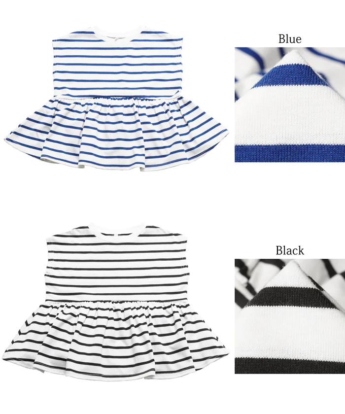 日本 COCA - 橫條紋簡約休閒短袖上衣-孩子-藍