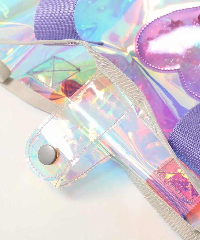 日本 devirock - 獨角獸色系閃亮愛心PVC防水游泳包-米藍系 (27x35x14cm)