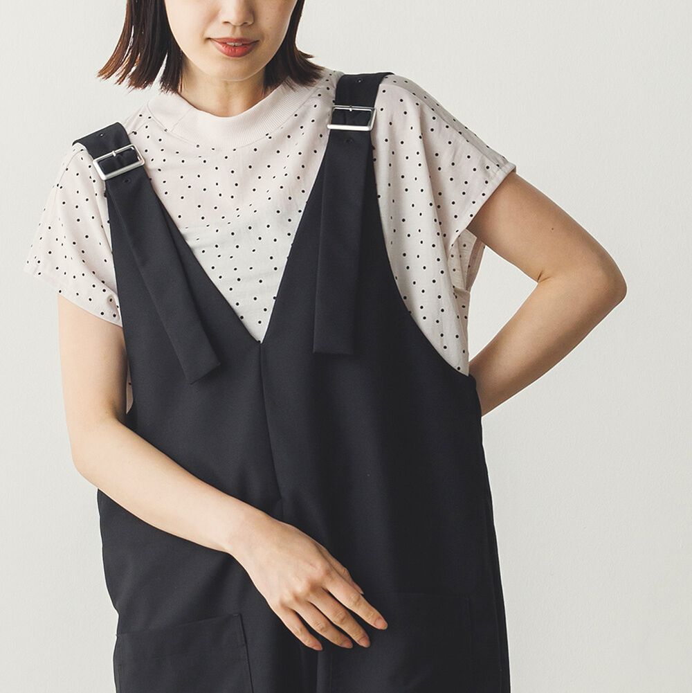接觸涼感 圓弧百搭法式袖上衣-圓點-米白