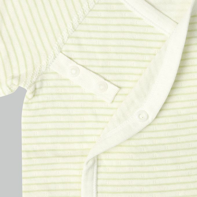 akachan honpo - 長袖新生兒內衣4件組蓬鬆棉質-按扣款-淺綠色 (50~60cm)