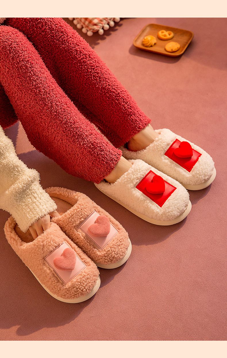 毛毛保暖室內拖鞋-立體愛心-粉色