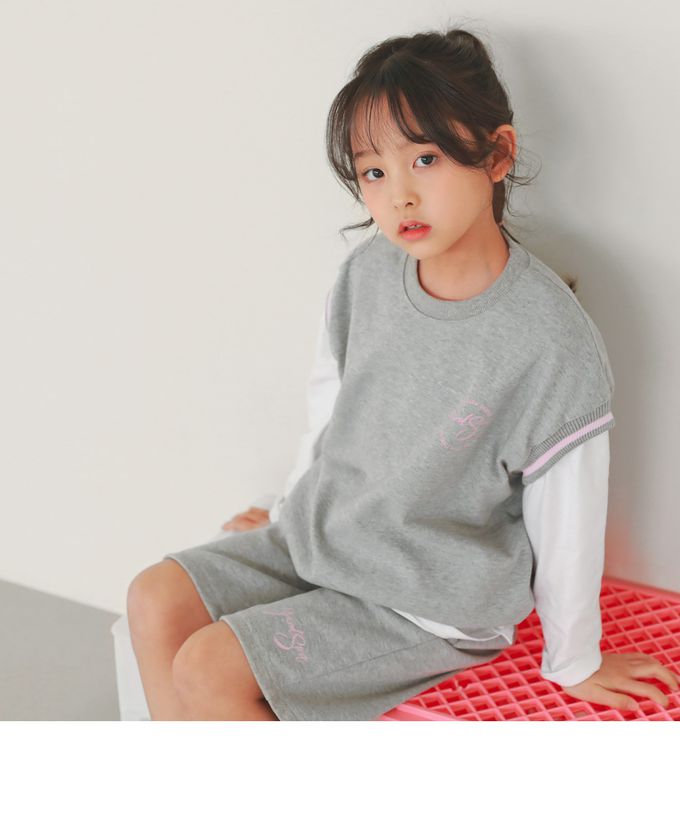 韓國 J KIDS - 甜美風格寬鬆背心短褲套裝-灰