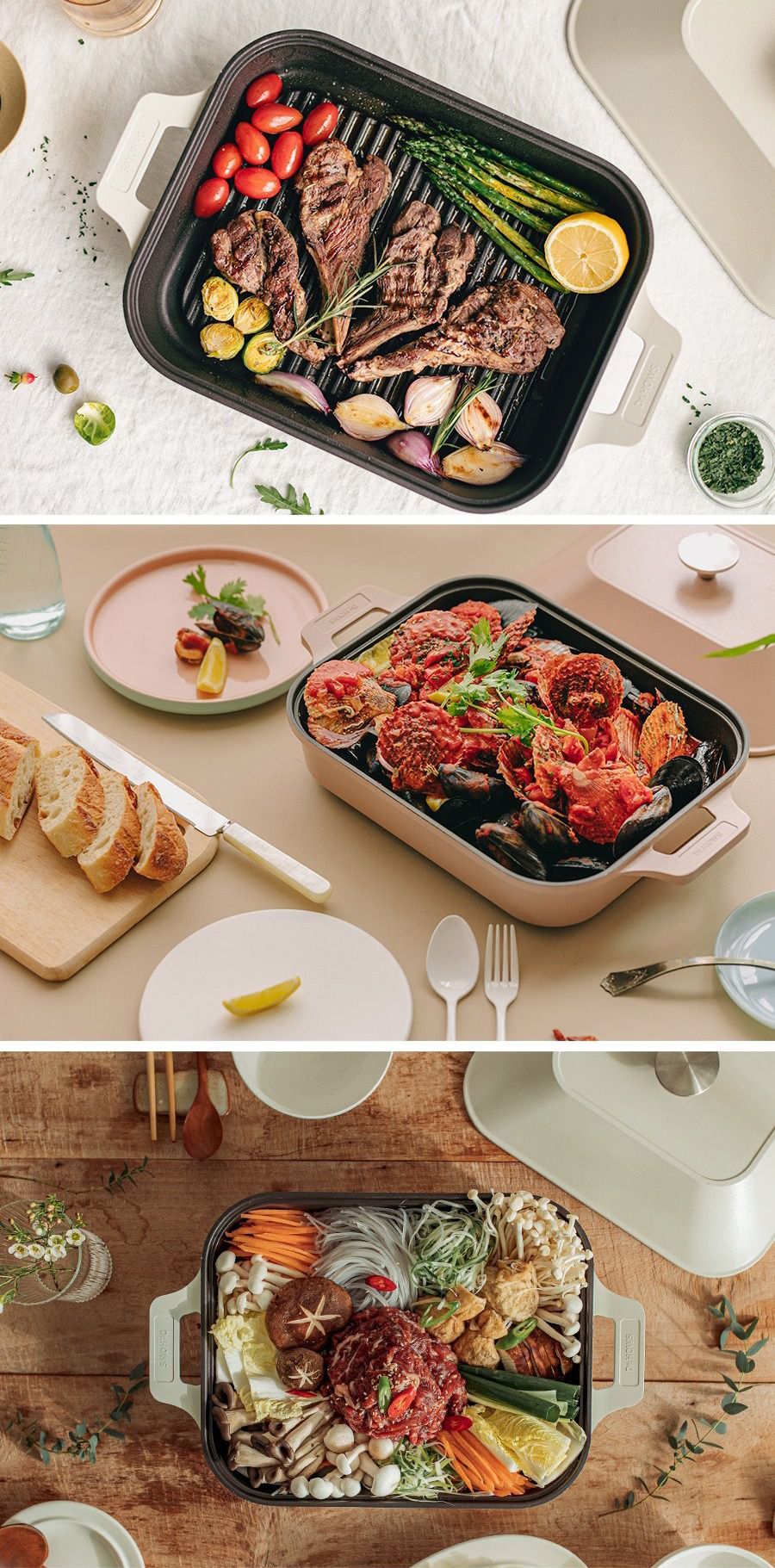 韓國 Dr.HOWS - Brio深烤煎煮鍋/鋁合金鑄造-奶油白-30x24cm