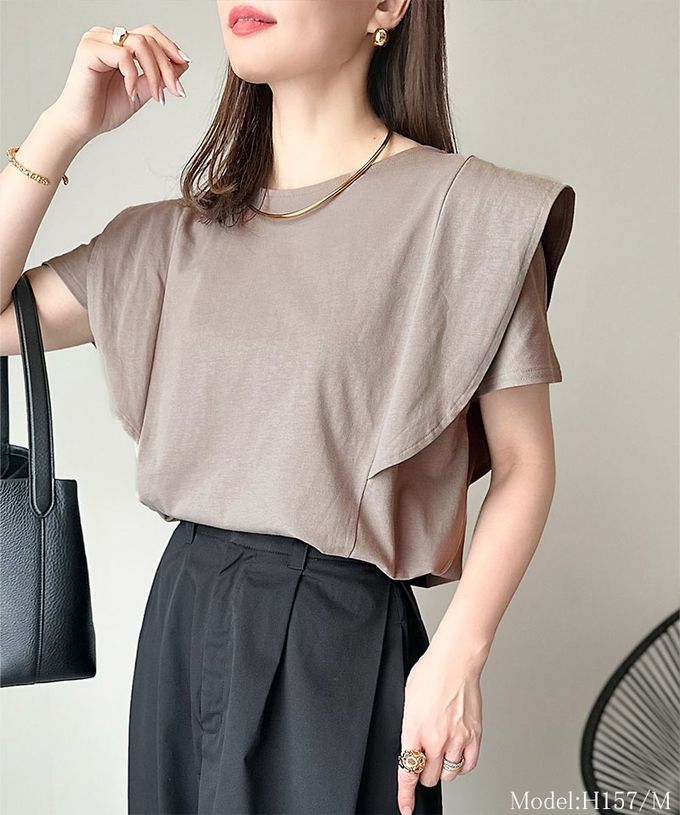 日本 Classical Elf - 純棉柔滑光澤感荷葉袖上衣-灰藍