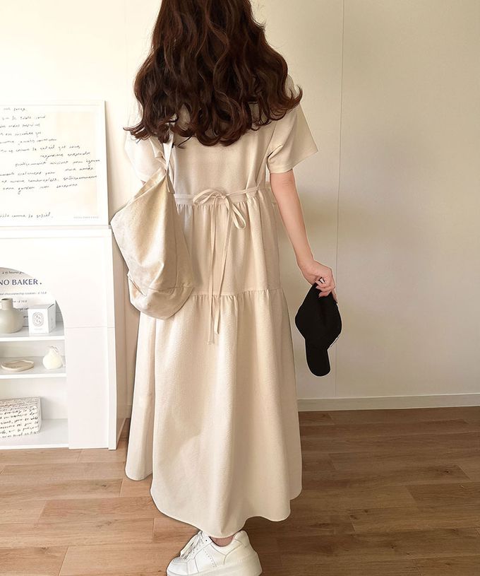 日本 Classical Elf - 簡約logo運動風半拉鏈短袖洋裝-象牙