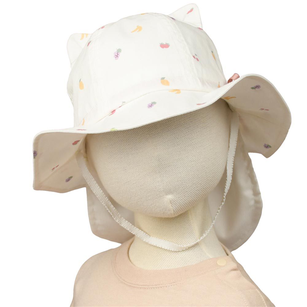 akachan honpo - 小耳朵帽-附防曬遮陽布 水果-米白色