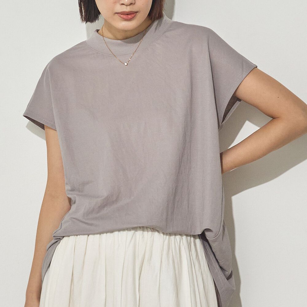 接觸涼感 圓弧百搭法式袖上衣-淺灰