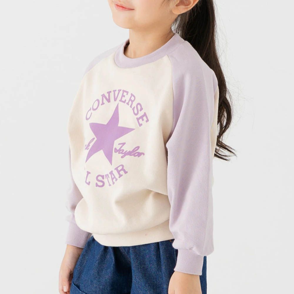 CONVERSE聯名 縮口印花長袖上衣-星星-杏X紫