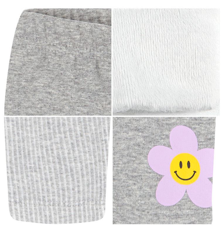 韓國 HEJMINI - (內刷毛)微笑花朵異材質拼接內搭褲-灰