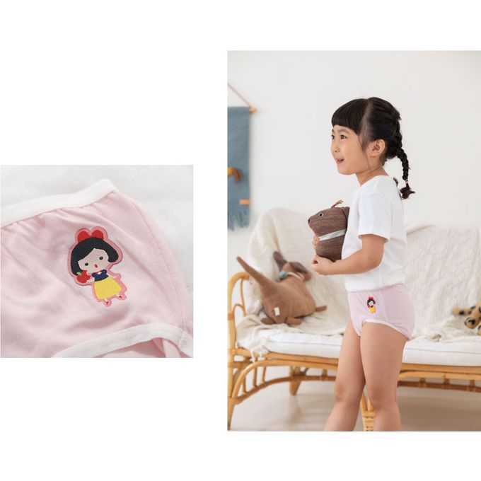 貝柔 Peilou - 天絲棉舒膚平衡童女三角褲-貼布繡-白雪公主-粉