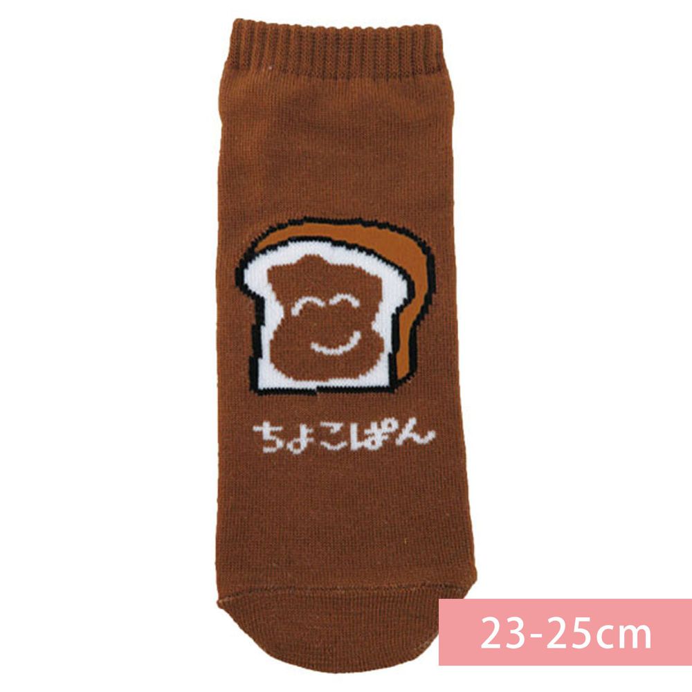 日本 OKUTANI - 童趣日文插畫短襪-巧克力吐司-咖啡 (23-25cm)