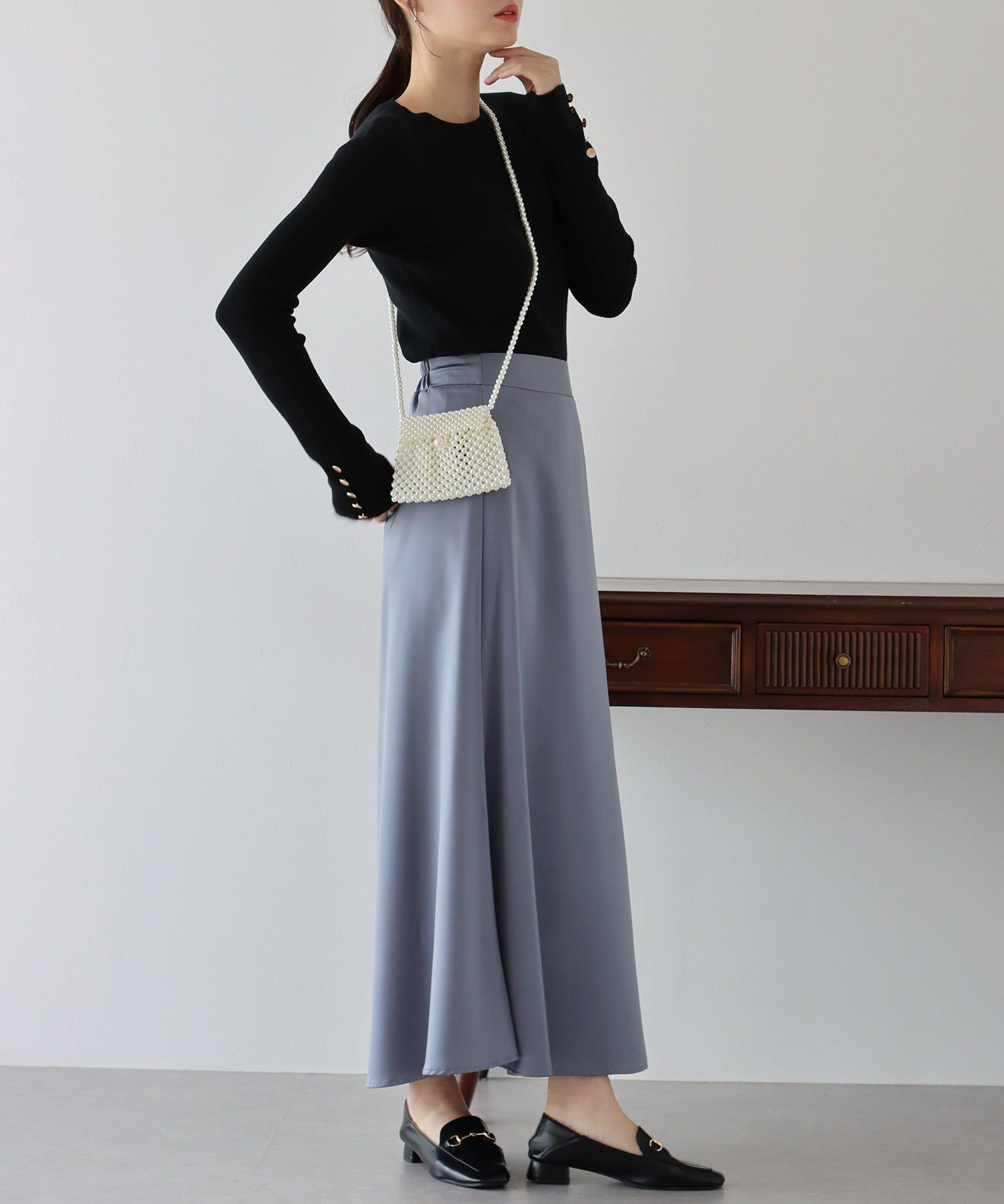 日本 BLUE EAST - 時尚金釦羅紋針織上衣-墨綠