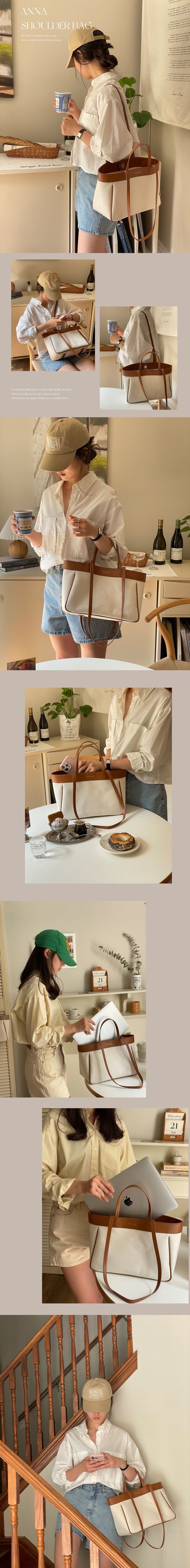 韓國 THEALLY - 經典帆布包手提/肩背包-焦糖咖