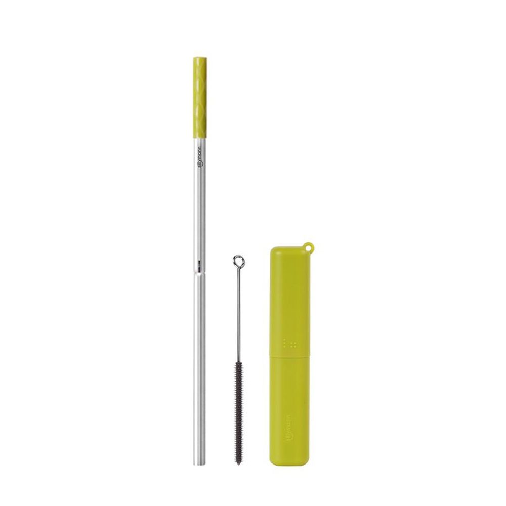 韓國 sillymann - 100%鉑金矽膠攜帶型不銹鋼吸管套裝-橄欖綠