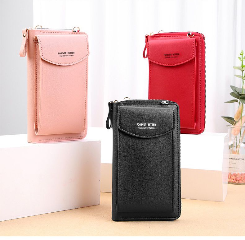 大容量雙層手機包/斜背包-粉红色 (19.5x11x4cm)