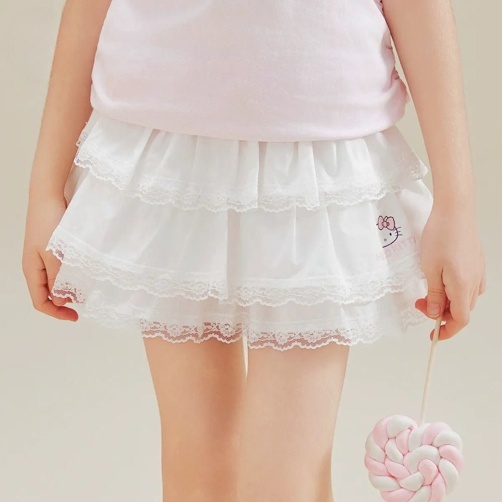 純棉蕾絲蛋糕裙(內裡裙褲)-卡通人物Hello Kitty-白色