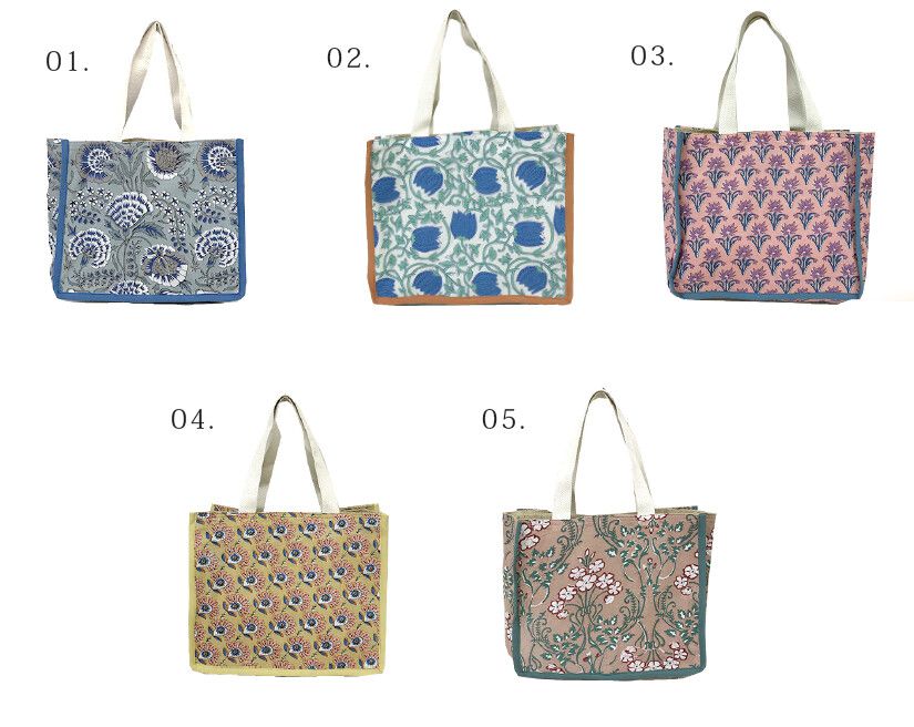 日本代購 - 100%印度棉手染印花托特包-奶油黃 (28x24x18cm)