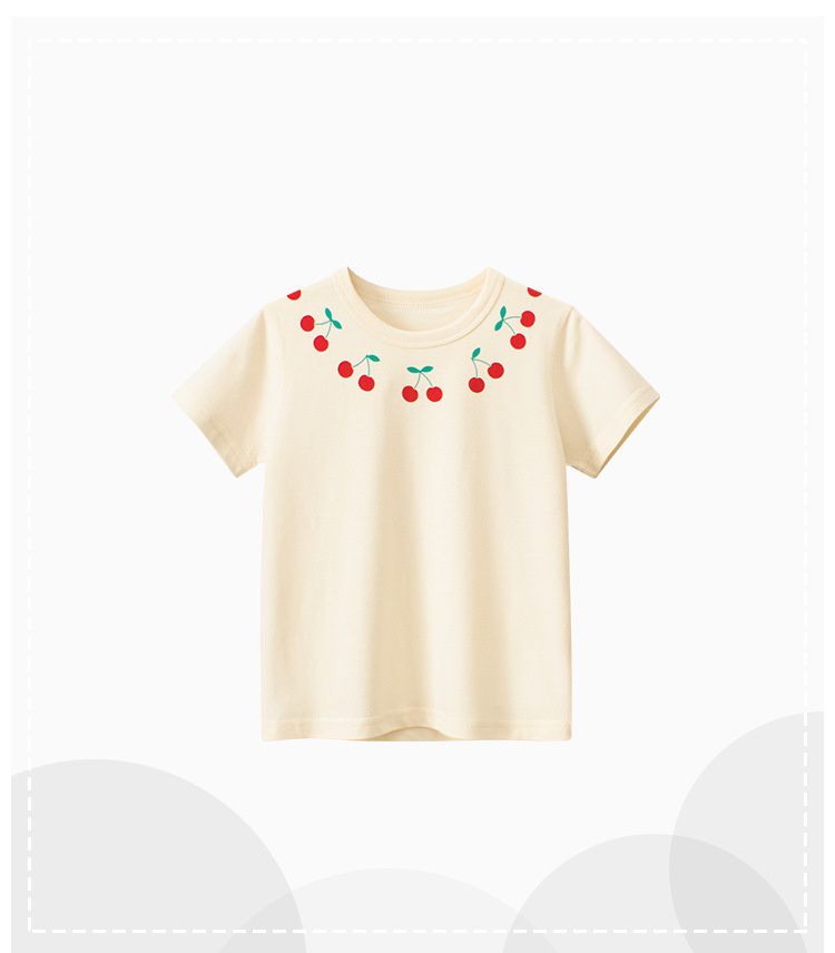 純棉短袖上衣-領口櫻桃-杏色