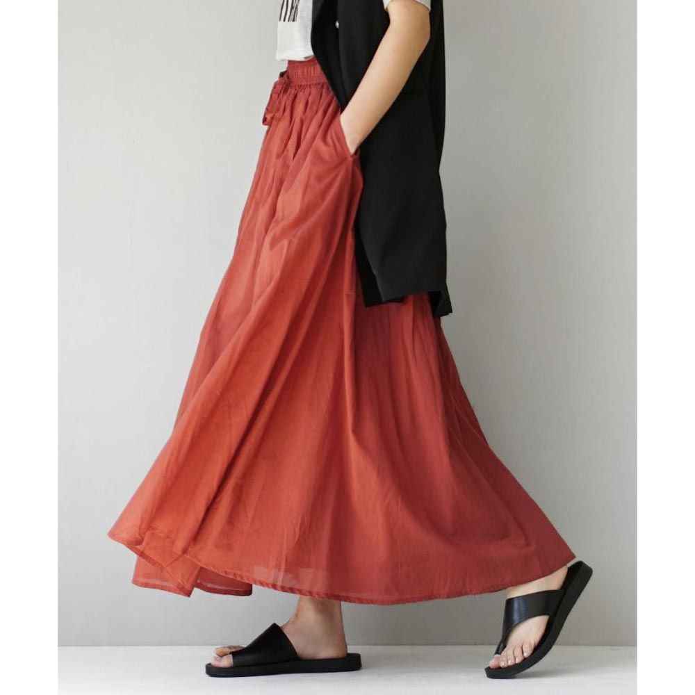 日本 zootie - 100%印度棉舒適傘狀長裙-橘紅