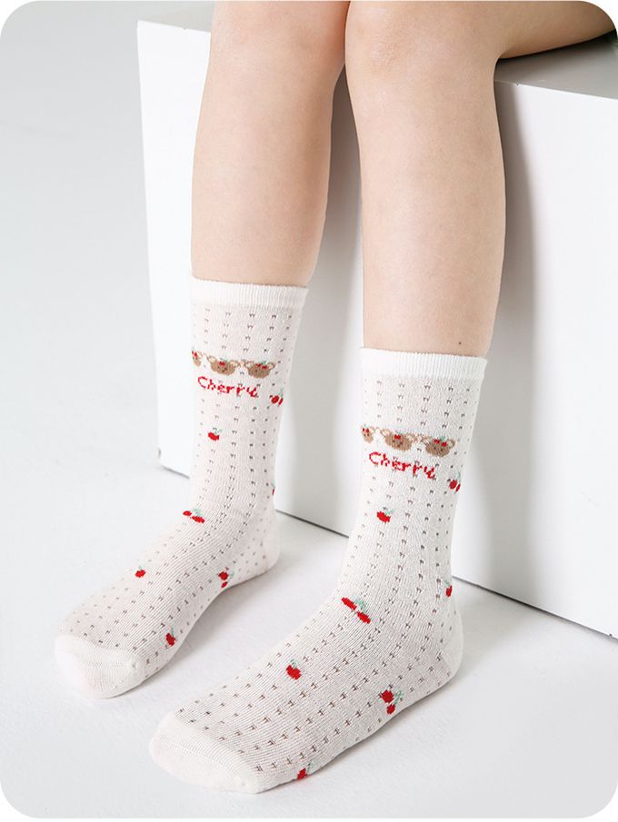 櫻桃兔子蝴蝶結木耳邊網眼中筒棉襪