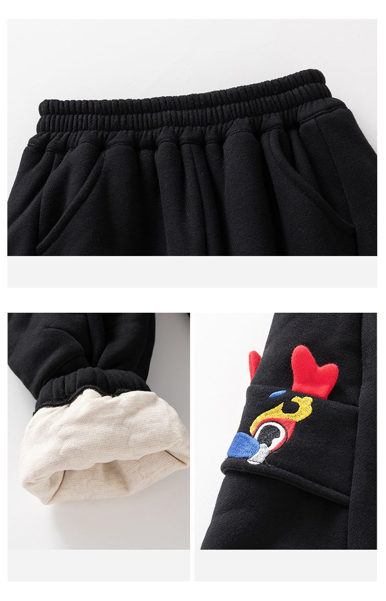 (加絨)喜氣拜年休閒長褲-立體龍角-黑色