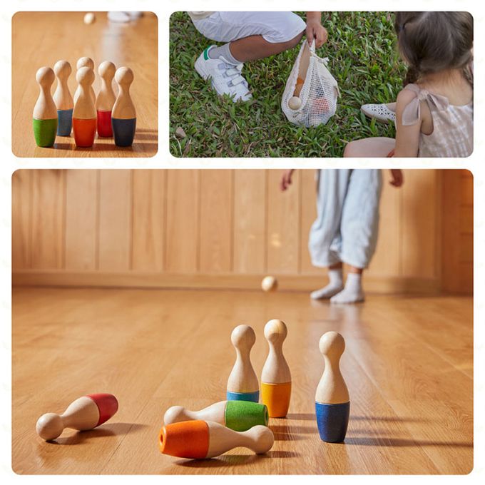 泰國 Plantoys - 經典木作童玩-彩色保齡球組