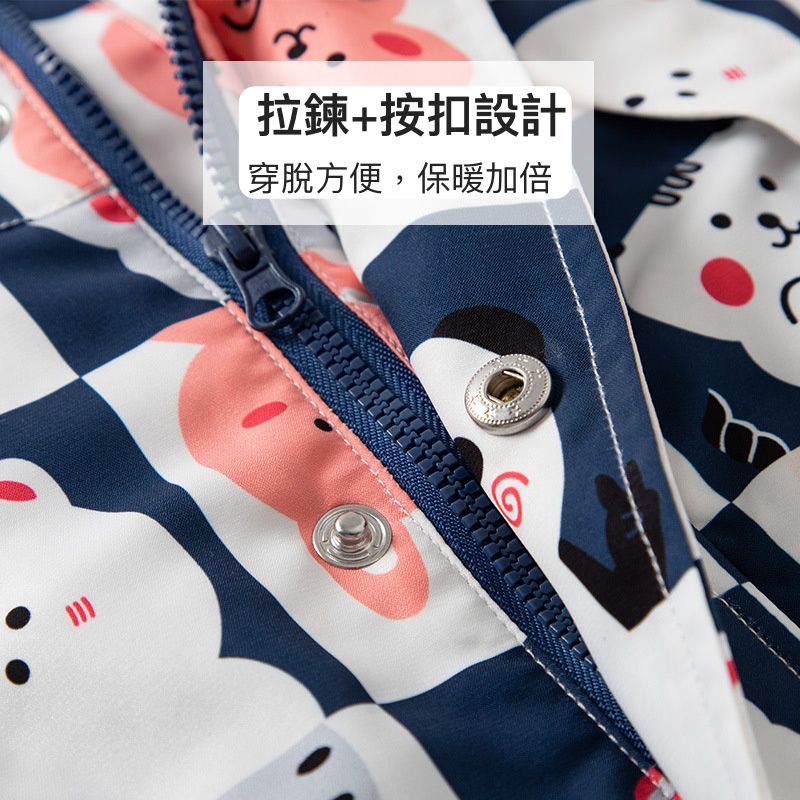 兒童兩件式防風外套+搖粒絨背心-動物們-藍色