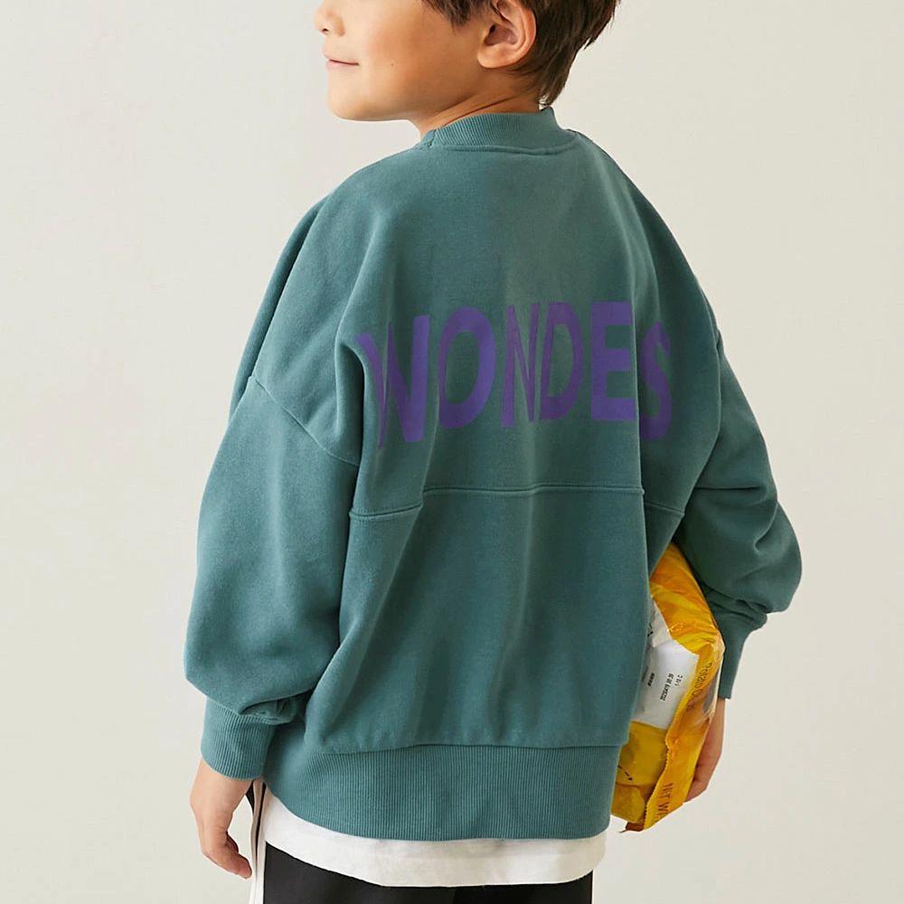 英文LOGO寬鬆感落肩長袖大學T-綠