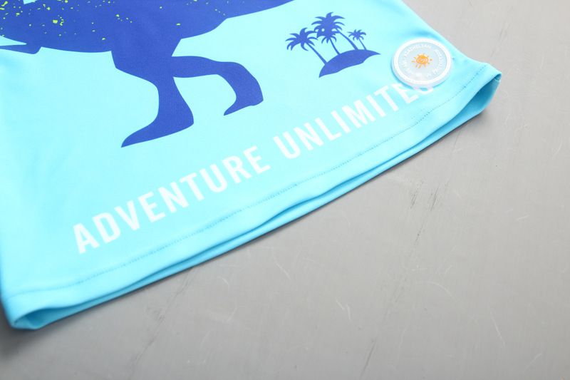 男寶長袖泳裝套裝(附帽子)-恐龍+葉子褲-深藍+淺藍