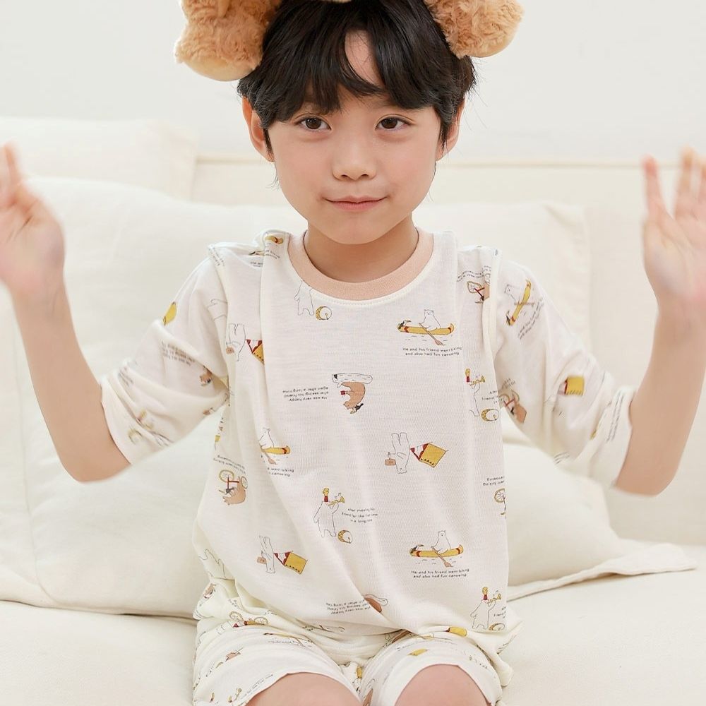 清涼嫘縈透氣7分袖家居服/睡衣-熊熊的一天-米