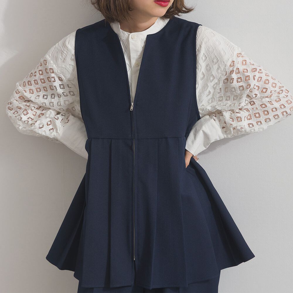 正式感斜紋布優雅百褶背心-海軍藍