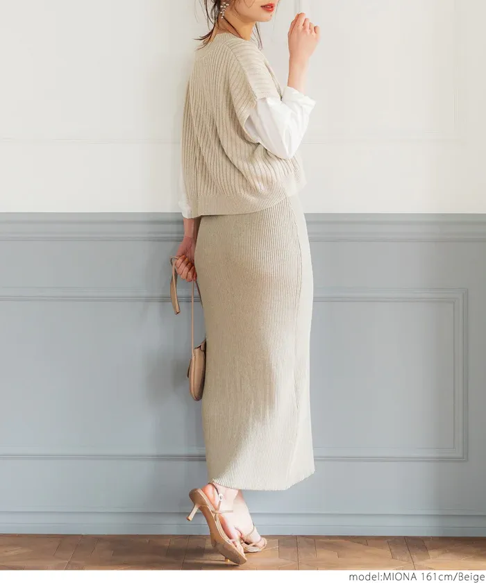 日本 COCA - 四季百搭彈性修身長裙-煙燻粉