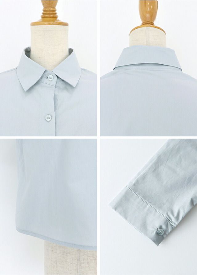 日本 BLUE EAST - 俐落短版翻領長袖襯衫-黑