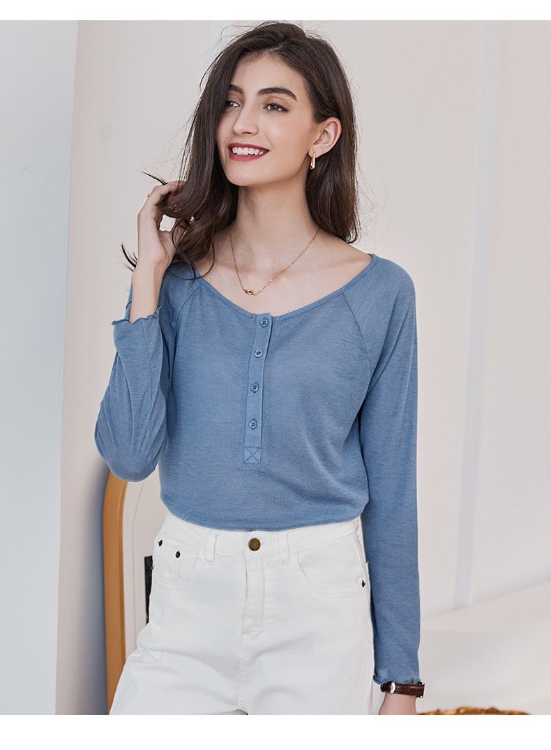 慵懶基礎長袖上衣-藍色