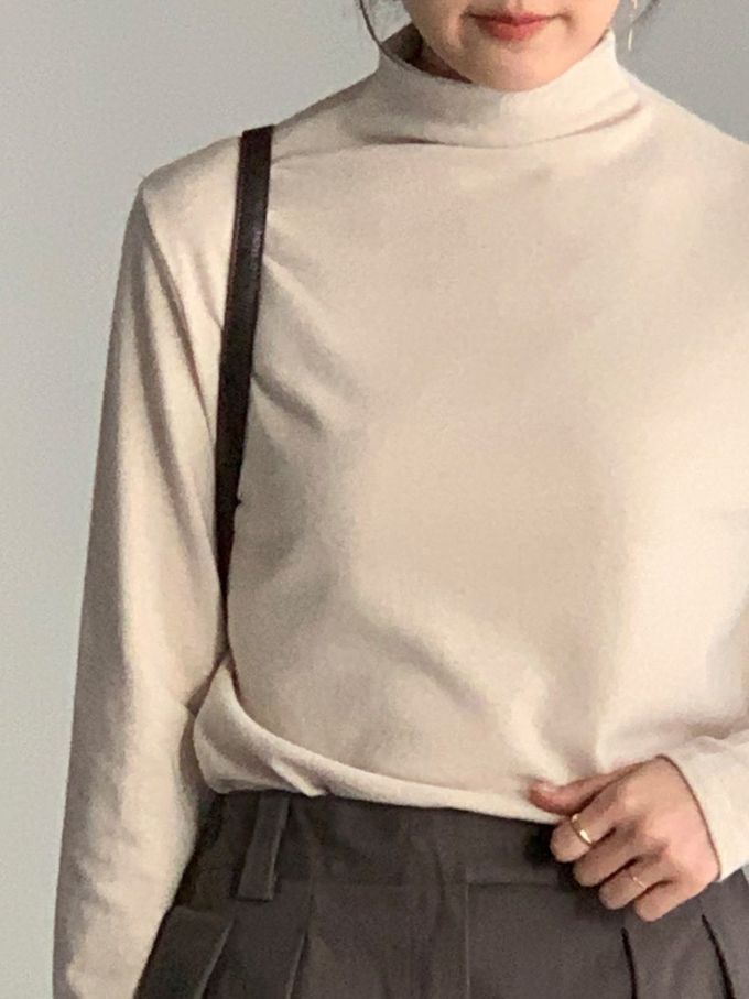 韓國女裝連線 - 百搭中領混羊毛長袖上衣-米杏 (FREE)