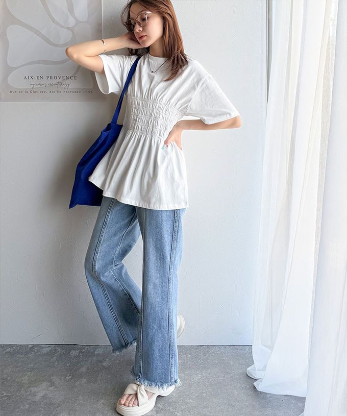 日本 Classical Elf - 魅力腰皺摺修身短袖上衣-黑