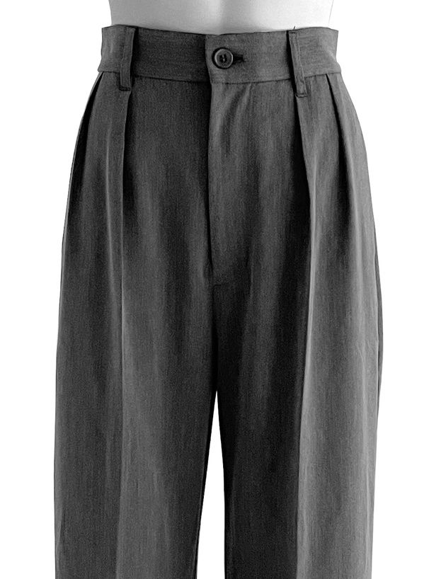 日本 GRL - 修身打褶西裝寬褲-簡約黑