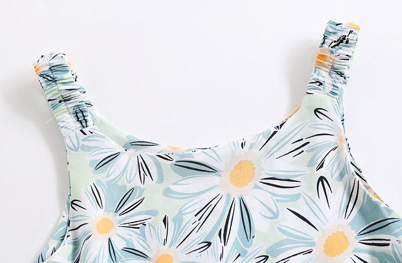 甜美蛋糕裙洋裝-滿版花朵-藍+粉+橘