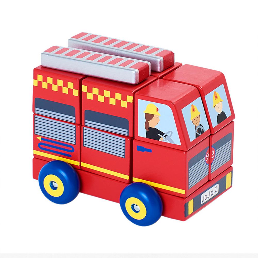 英國 JoJo Maman BeBe - 五感玩具_實木系列_疊疊車-消防車