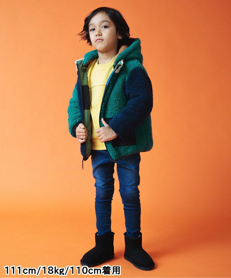 日本 BREEZE - [雙面穿]絨毛鋪棉繽紛保暖外套-黑系&迷彩