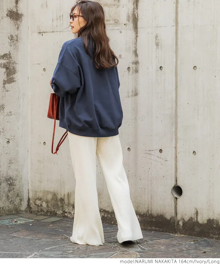 日本 COCA - [可剪裁] 羅紋彈性垂墜寬褲-黑