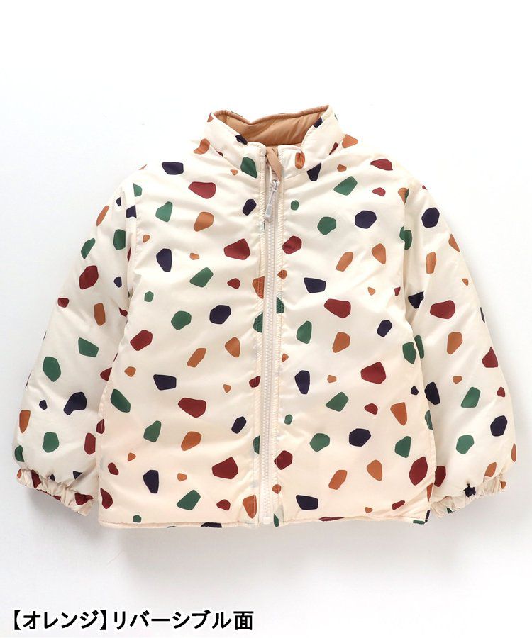 日本 apres les cours - 珍珠光澤正反2WAY鋪棉外套(可機洗)-彩色幾何-橘棕