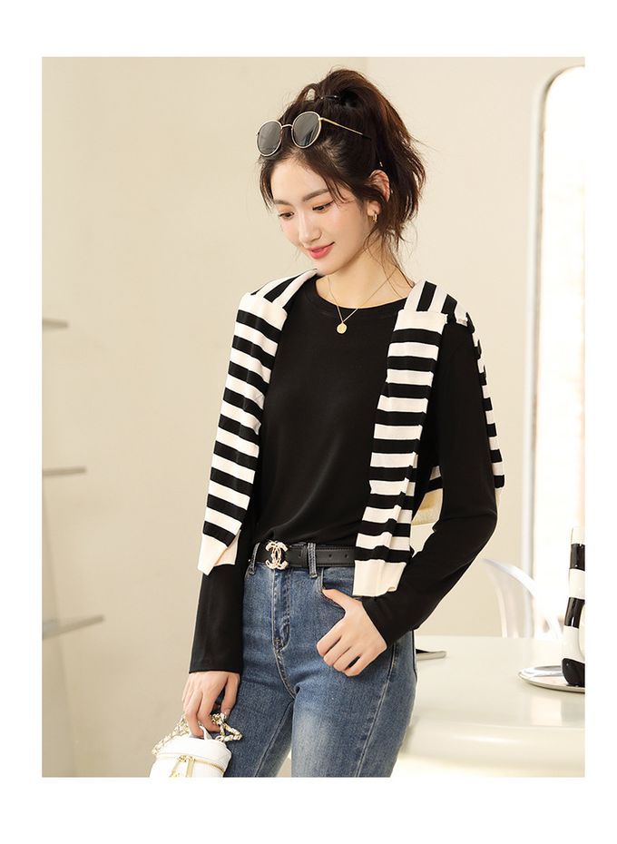 圓領寬鬆素色長袖上衣-紫色 (F)