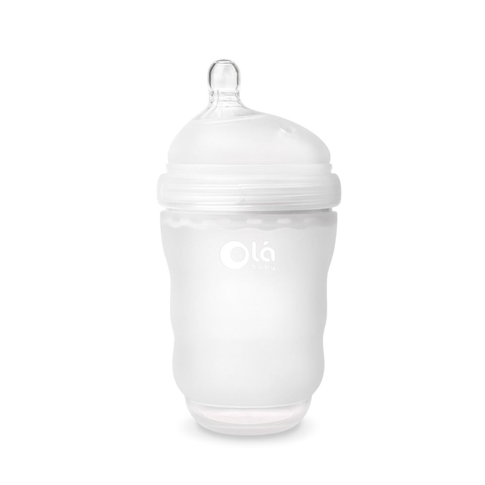 美國 Olababy - 親密乳感寬口矽膠奶瓶-冰霜白-240ml
