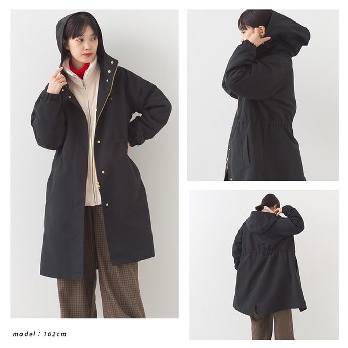 日本 OMNES - 潑水加工 派克連帽風衣長版外套-黑