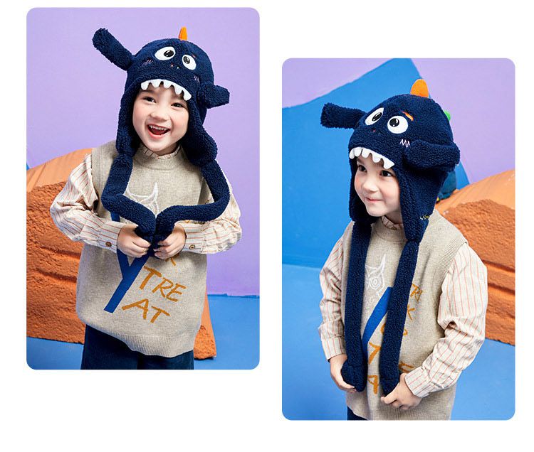 韓國lemonkid - 可愛抖抖帽-藍色恐龍 (均碼(帽圍54cm,帽深16cm))