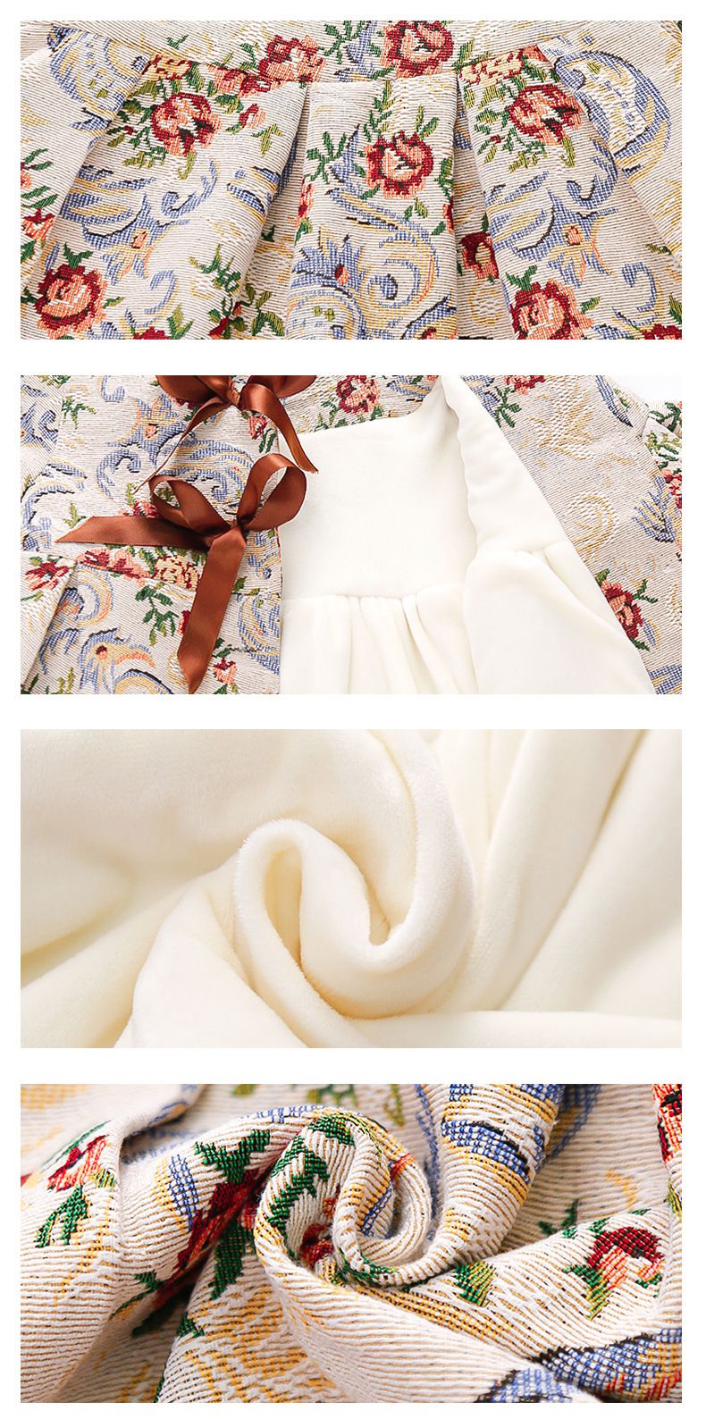 復古油畫風長版外套-花花-奶咖啡色