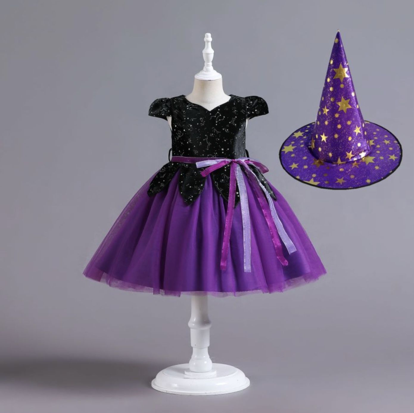 love, charlotte - 質感星空紫色澎裙巫婆洋裝-洋裝, 巫婆帽